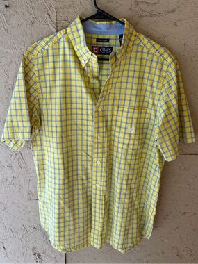 Chaps Men’s Yellow and Blue Plaid Short-Sleeve Button-Down Shirt